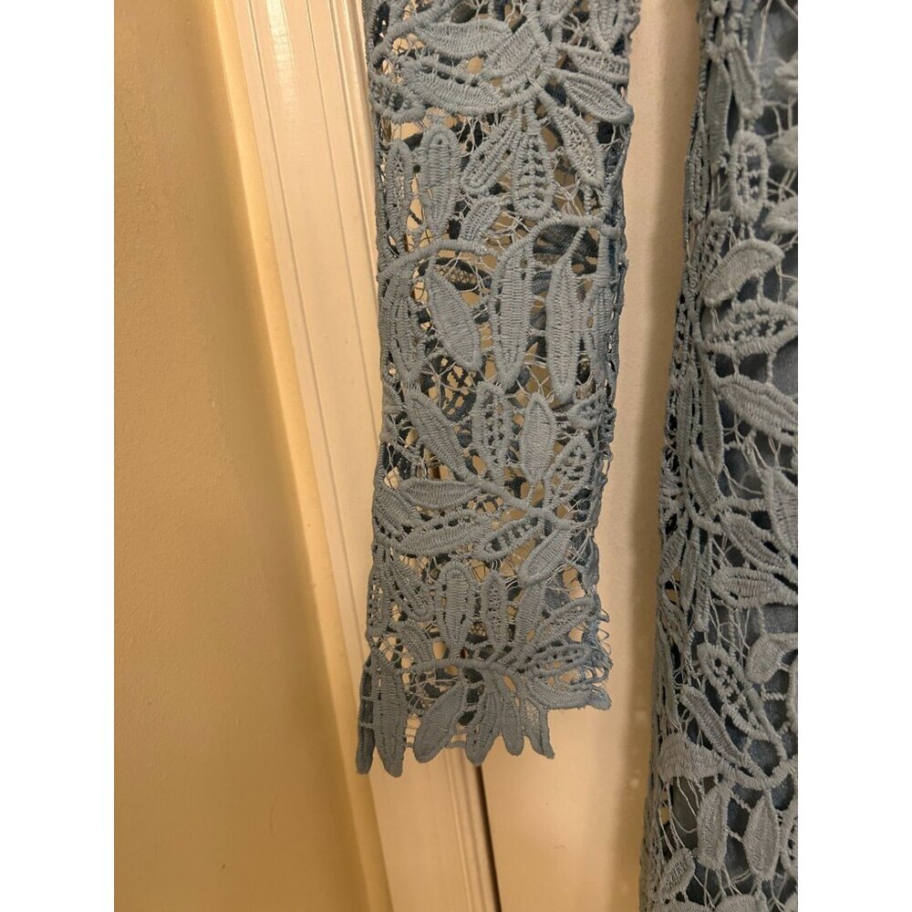 NWT Boohoo Women's Lace Crochet Long Sleeve Flare Dress Blue Sz 4 - Picture 5 of 16